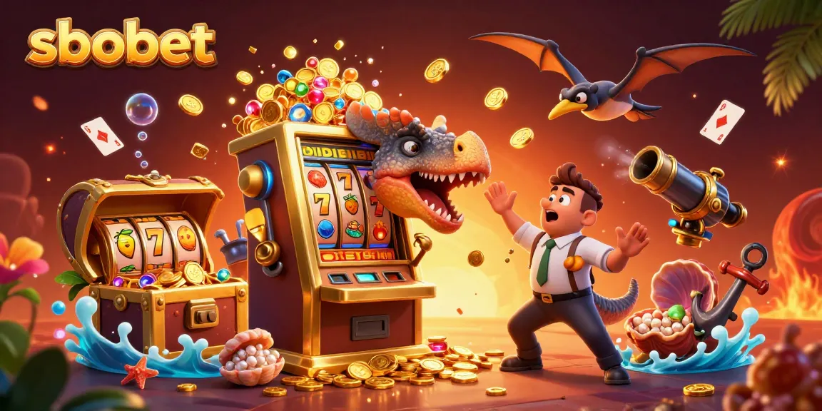 Engage with sbobet by watching a pachycephalosaurus winning jackpot coins at a fun casino scene.