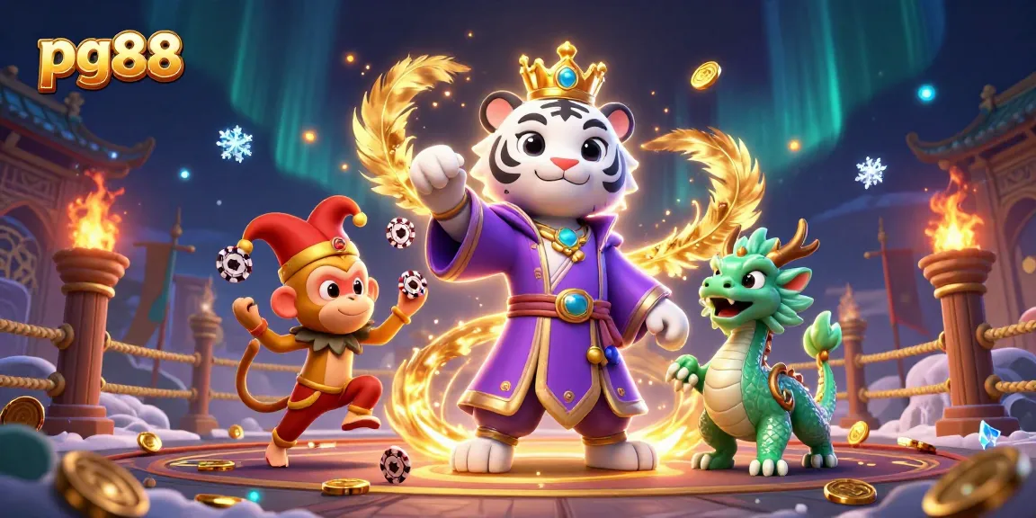 Experience thrilling luck at pg88 with a joyful jester juggling poker chips and mystical creatures.