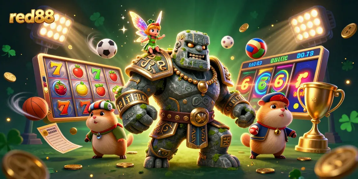 Experience the action at red88 with vibrant slot reels and animated casino characters!