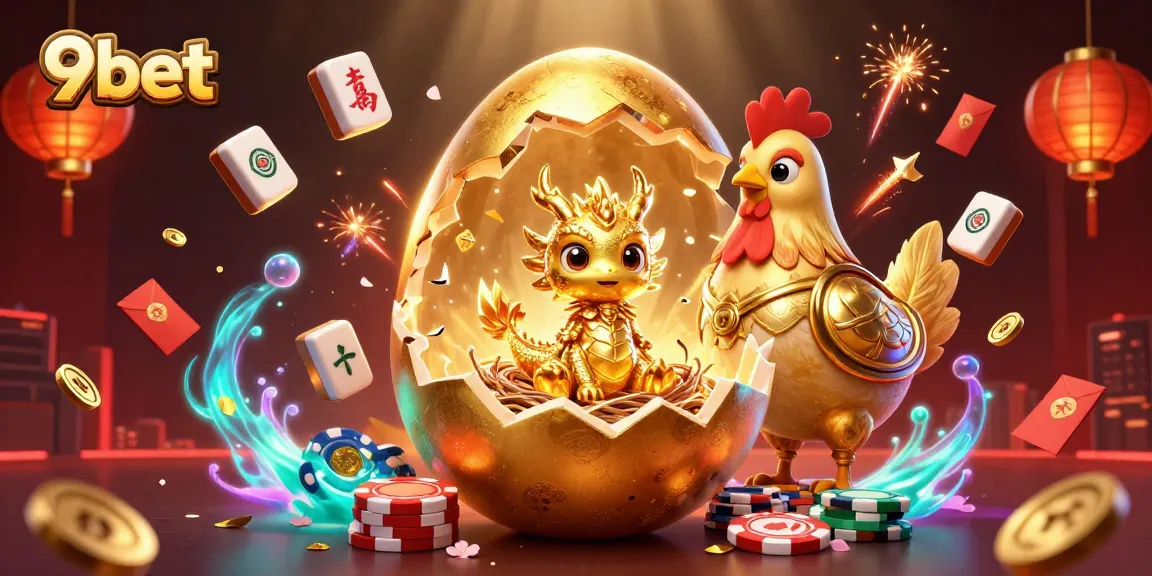 Engage with 9bet's vibrant casino scene featuring a dragon amidst golden poker chips