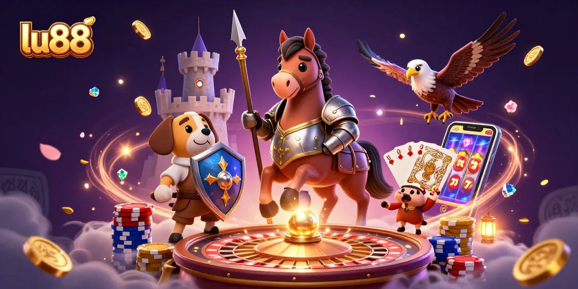 Experience the excitement of lu88 with lively knights and casino elements in a vibrant scene.