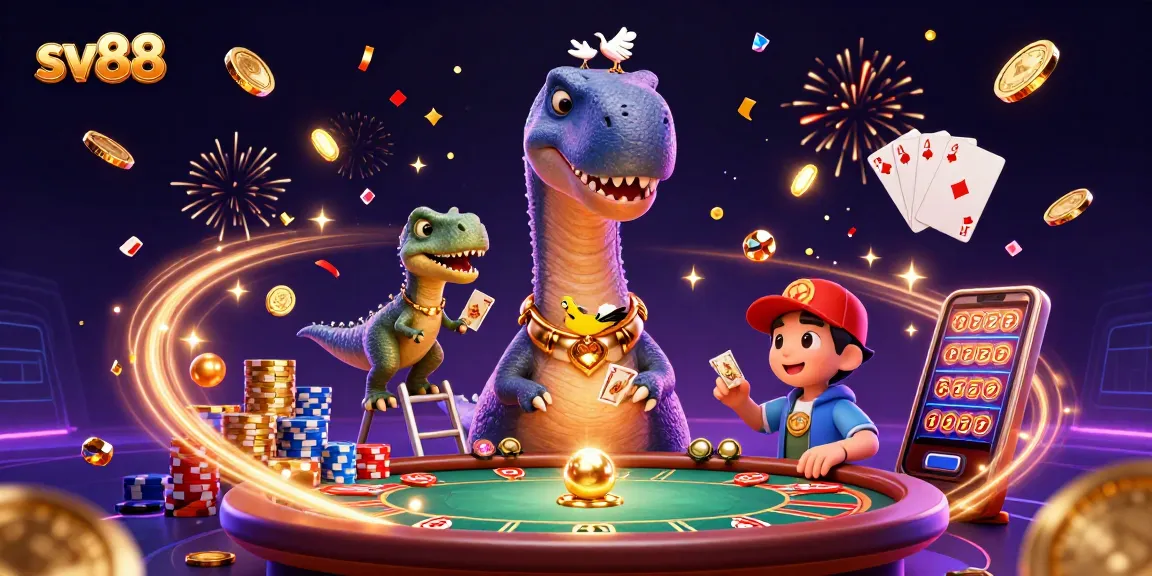 Engage with sv88 in a vibrant casino scene filled with gold coins and festive elements.