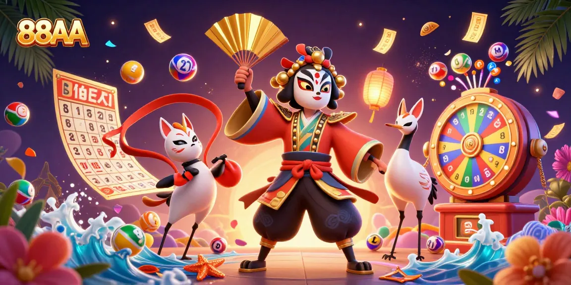 Experience the excitement of 88AA's online gaming environment with vibrant lottery elements and characters.