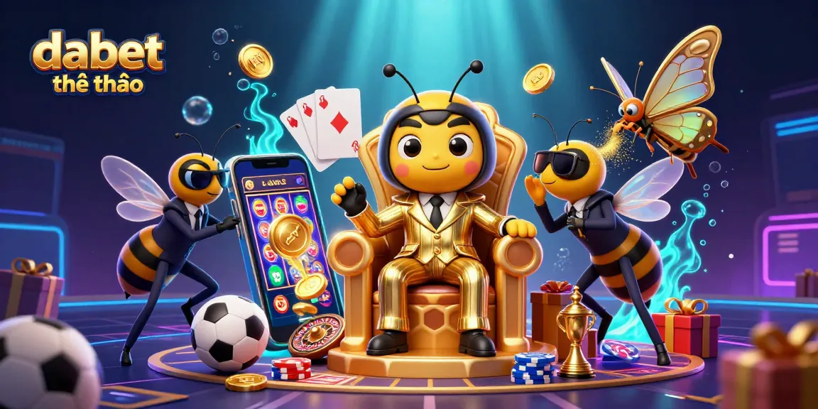 dabet thể thao sports betting scene with cartoon characters, dynamic game elements, and golden casino accents