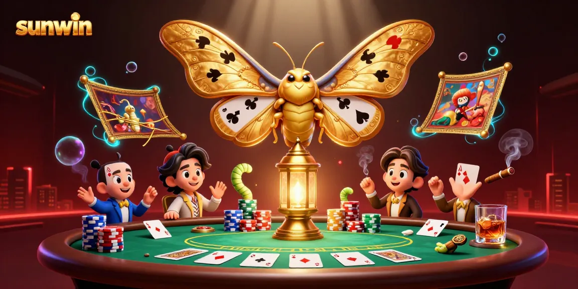 Engage in thrilling poker action with sunwin's vibrant 3D casino scene featuring card suits and poker chips.