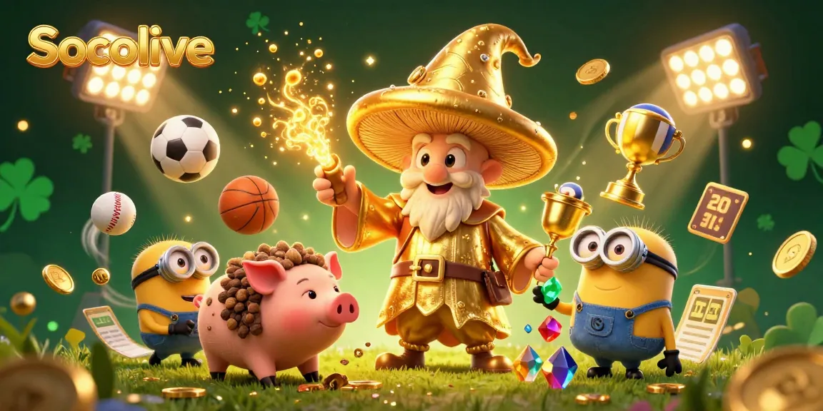 Socolive engages in immersive sports betting with dynamic scenes illustrated in stunning 3D detail featuring vibrant sports themes and magical elements.