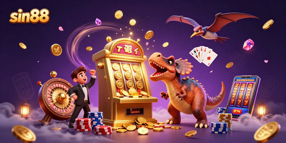 Experience sin88's dynamic jackpot scene with a dinosaur and golden coins.